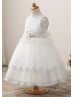 Silver Sparkly Lace Tulle Tiered Flower Girl Dress